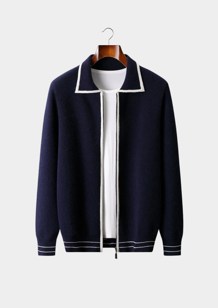 Pure Merino Two-Tone Polo Cardigan navy blue image 1 #color_navy-blue