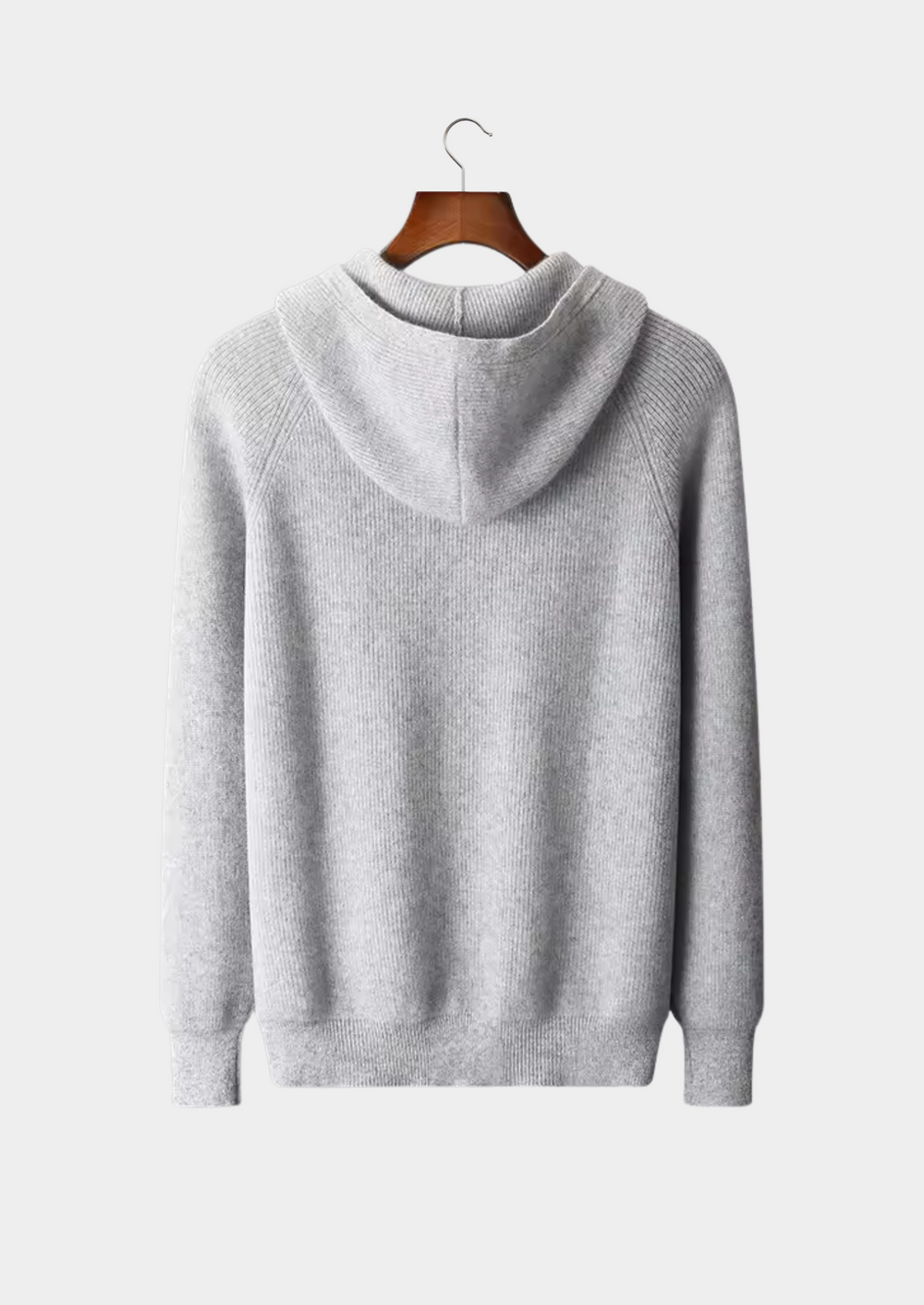 Pure Merino Light Gray Ribbed Zip Hoodie light gray image 2 #color_light-gray