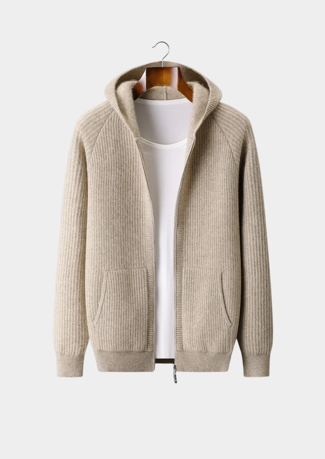 Pure Merino Ribbed Zip Hoodie sand image 1 #color_sand