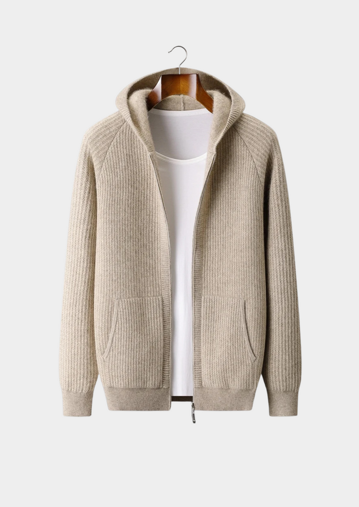 Pure Merino Ribbed Zip Hoodie sand image 1 #color_sand