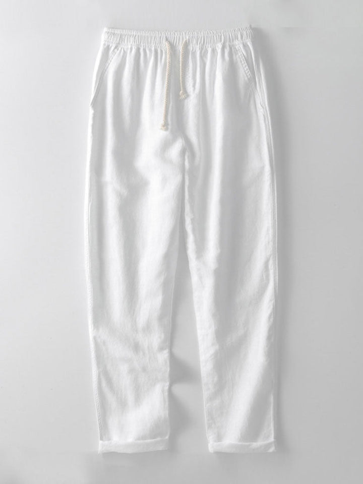 Linen Stripe Open Knit Polo & Straight Leg Linen Pants