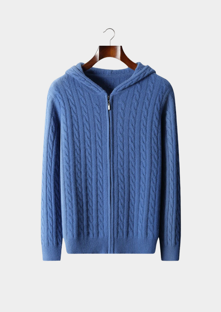 Cashmere Cable Knit Zip Hoodie blue image 1 #color_blue