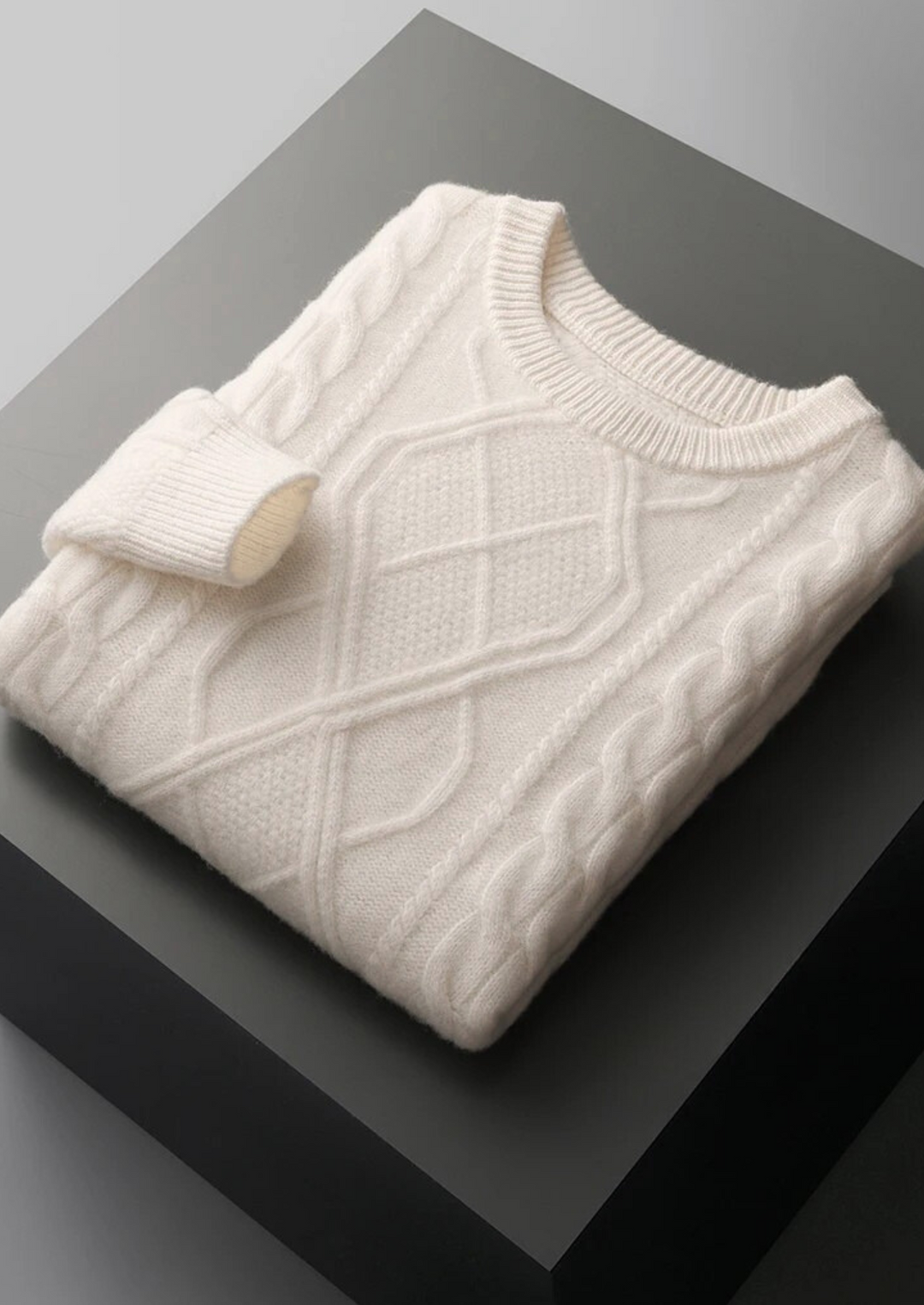 Pure Merino Cream Cable Crewneck cream white image 3 #color_cream-white
