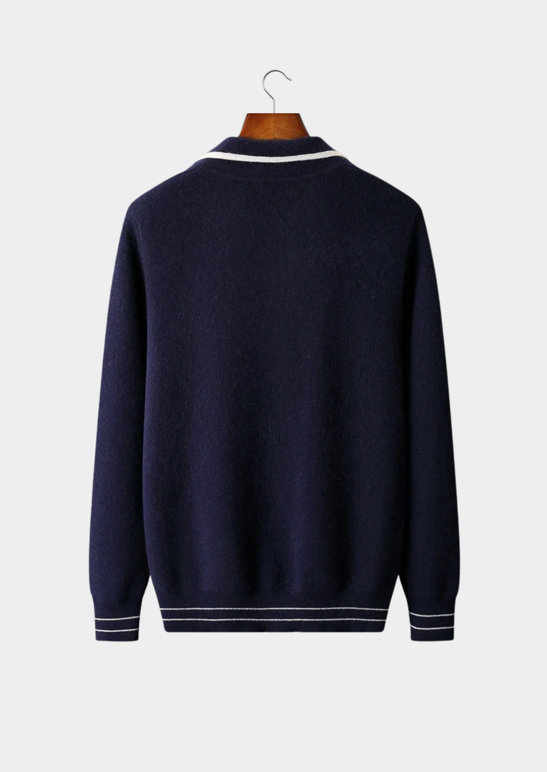 Pure Merino Two-Tone Polo Cardigan navy blue image 2 #color_navy-blue
