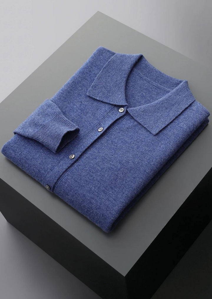 Pure Merino Polo Cardigan sea blue image 1 #color_sea-blue