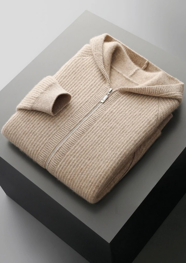 Pure Merino Ribbed Zip Hoodie sand image 3 #color_sand