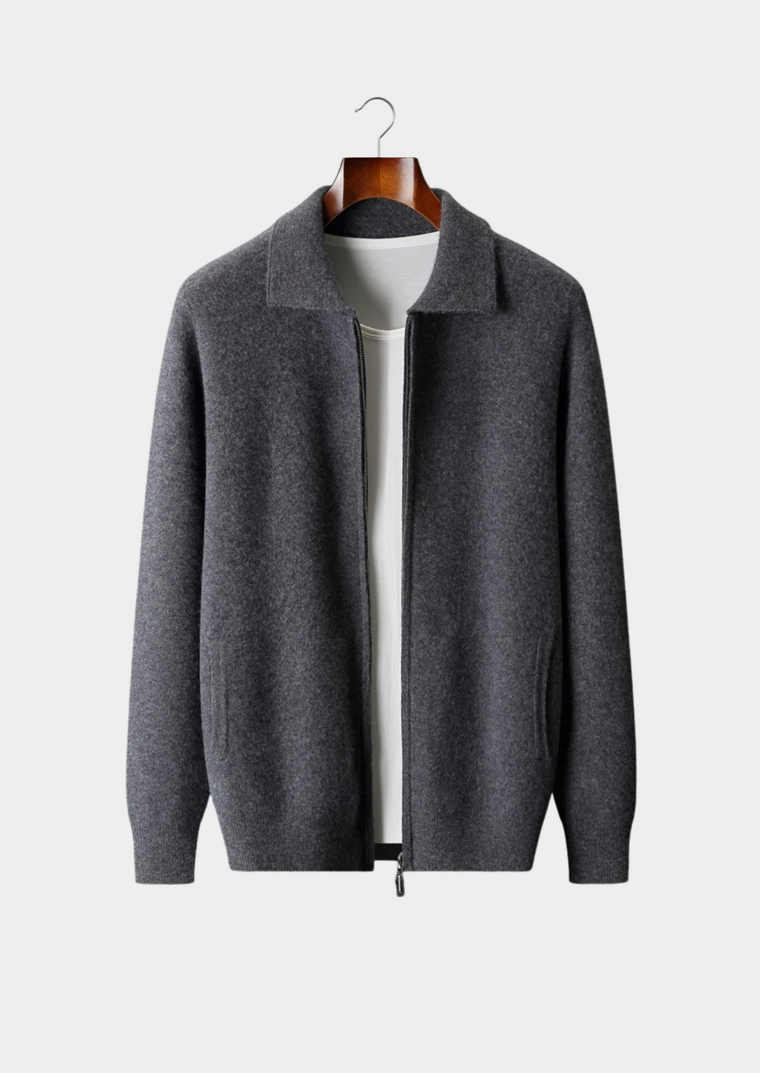 Cashmere Zip Polo Cardigan dark gray image 1 #color_dark-gray