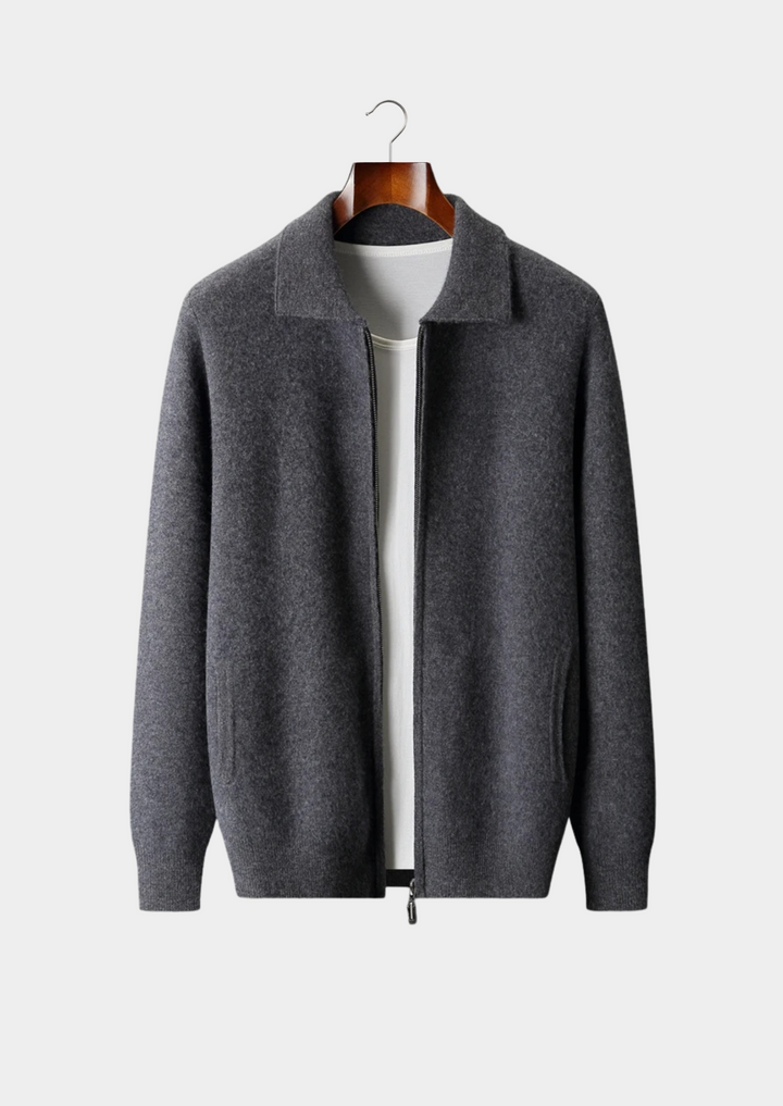 Cashmere Zip Polo Cardigan dark gray image 1 #color_dark-gray