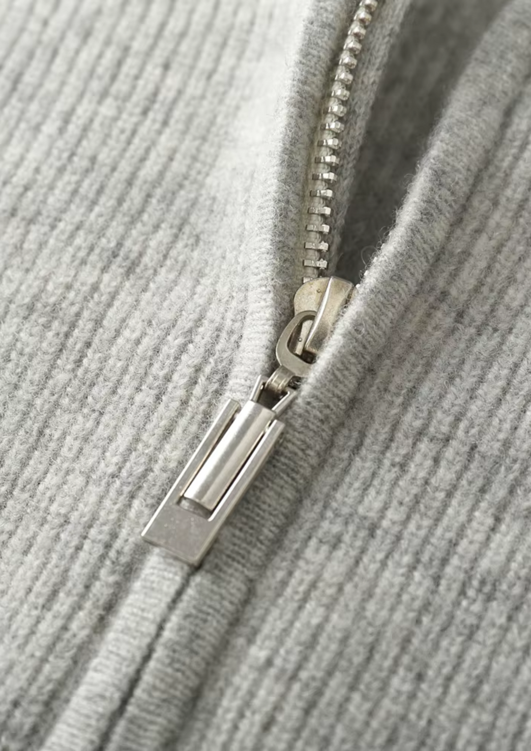 Pure Merino Light Gray Ribbed Zip Hoodie light gray image 4 #color_light-gray