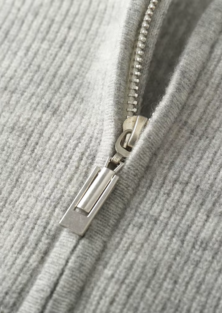 Pure Merino Light Gray Ribbed Zip Hoodie light gray image 4 #color_light-gray