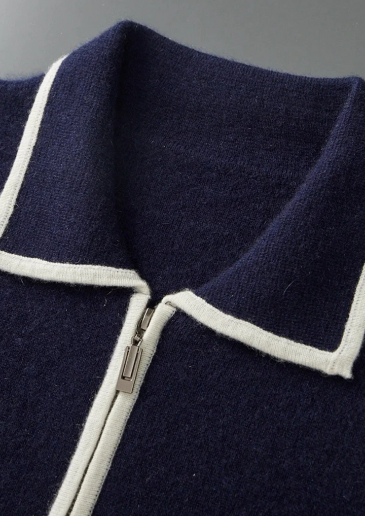Pure Merino Two-Tone Polo Cardigan navy blue image 4 #color_navy-blue