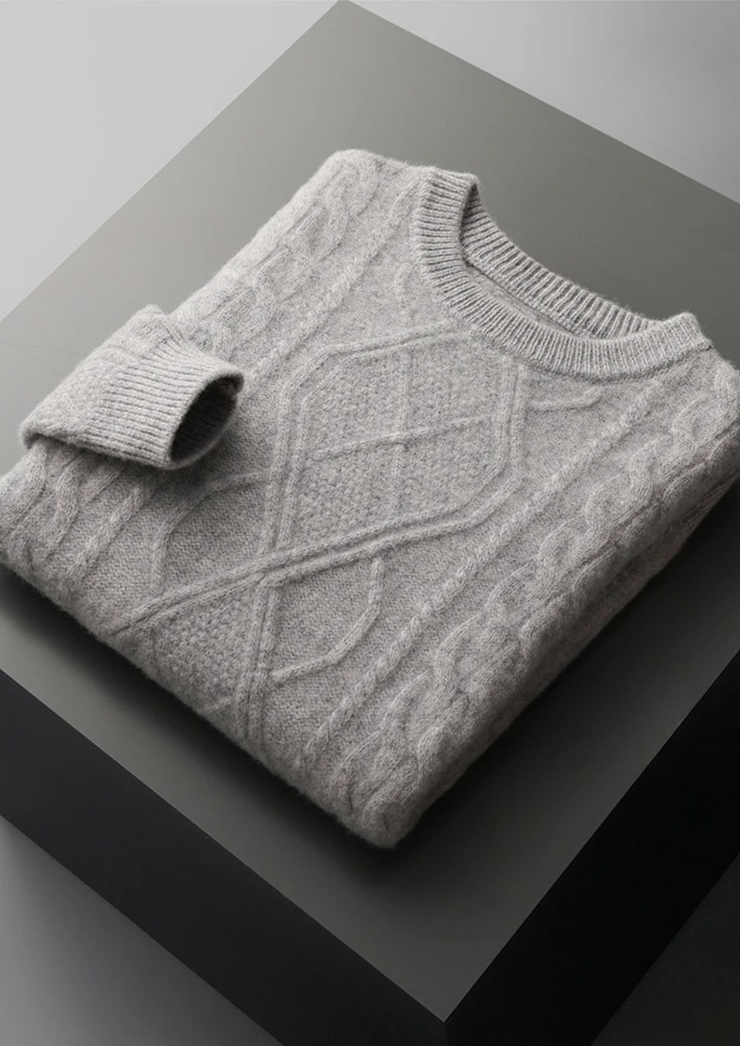 Pure Merino Cream Cable Crewneck light gray image 1 #color_light-gray