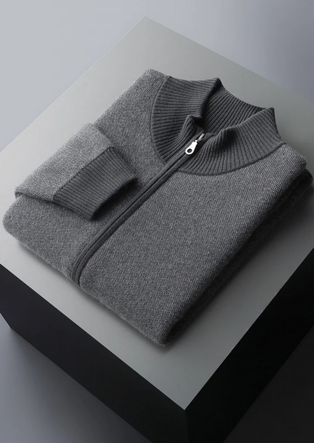 Cashmere Jacquard Zip Cardigan dark gray image 3 #color_dark-gray