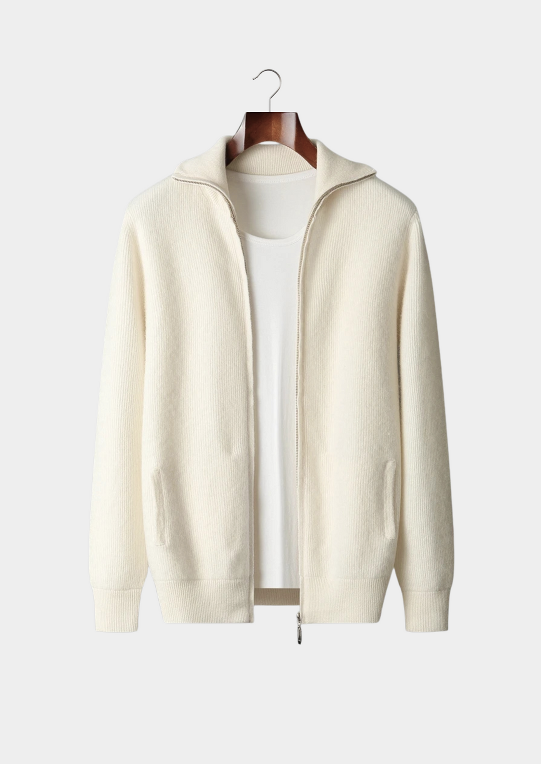 Pure Merino Ribbed Zip Cardigan ivory image 1 #color_ivory