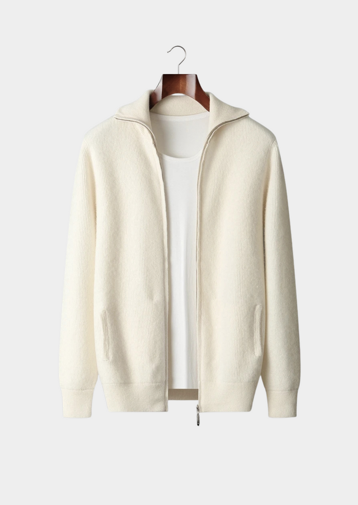 Pure Merino Ribbed Zip Cardigan ivory image 1 #color_ivory