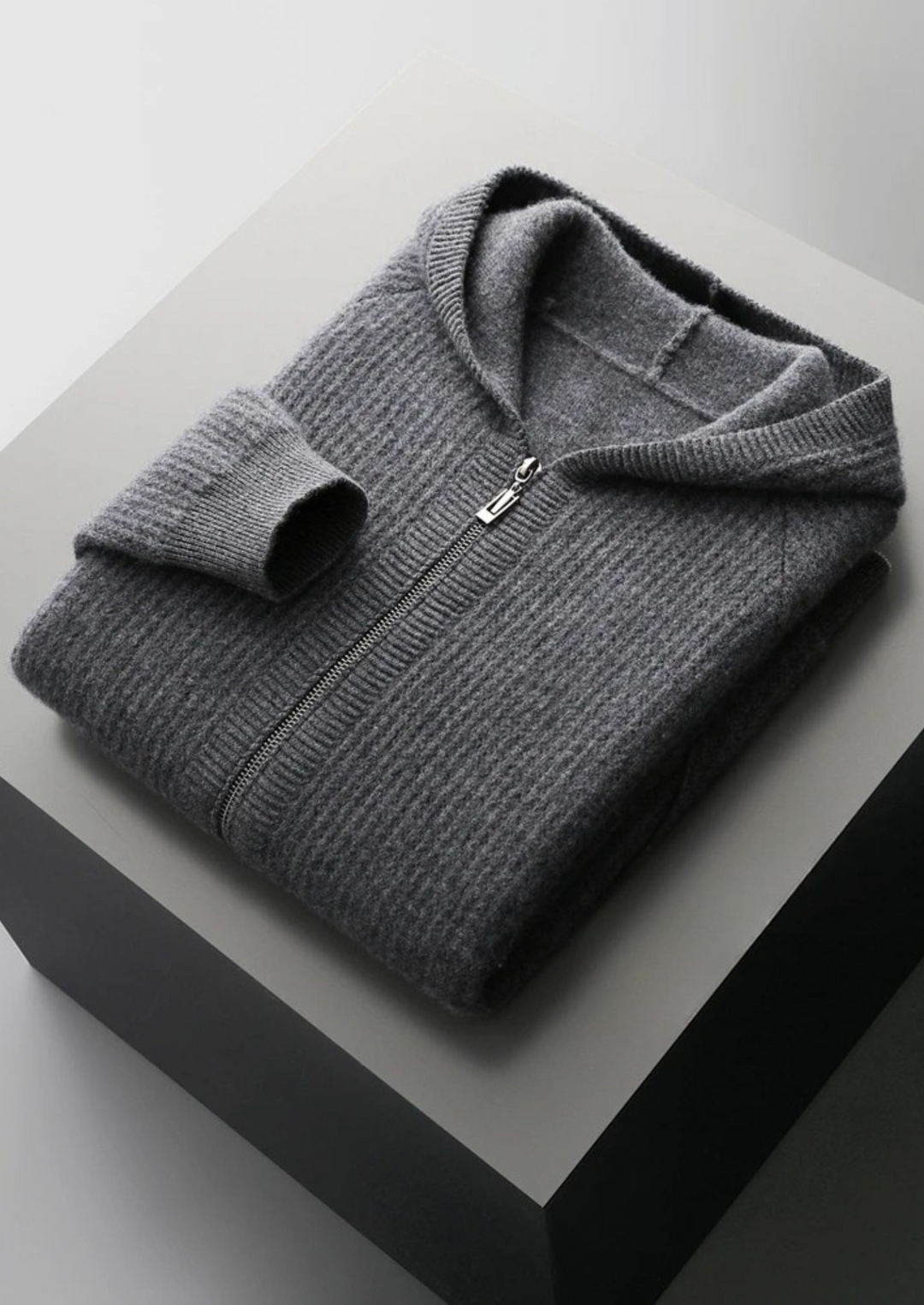 Pure Merino Ribbed Zip Hoodie dark gray image 1 #color_dark-gray