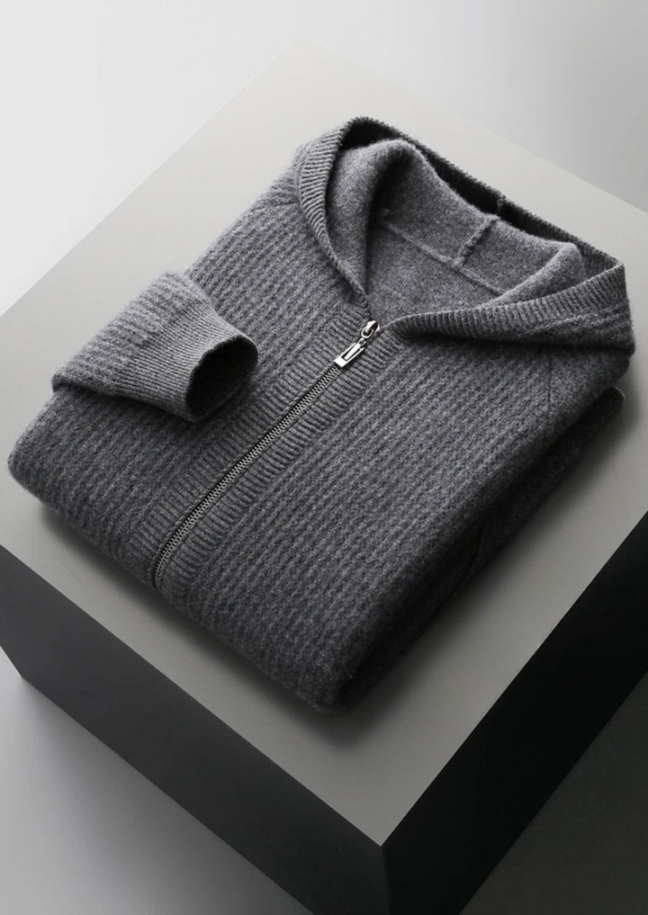 Pure Merino Ribbed Zip Hoodie dark gray image 1 #color_dark-gray
