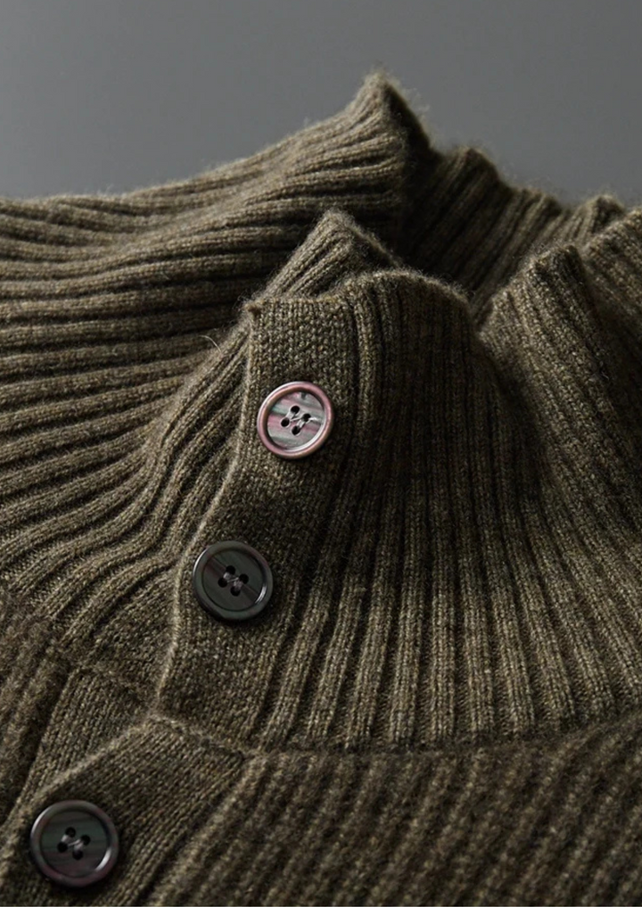 Cashmere Ribbed High Collar Cardigan olive image 4 #color_olive