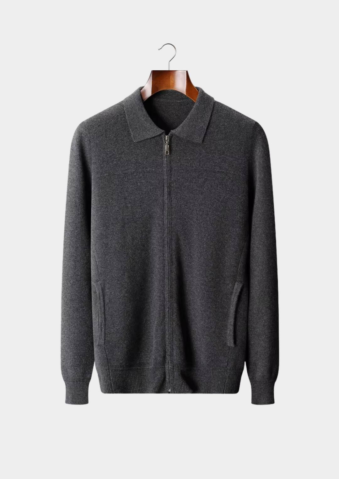 Pure Merino Ribbed Polo Cardigan dark gray image 1 #color_dark-gray