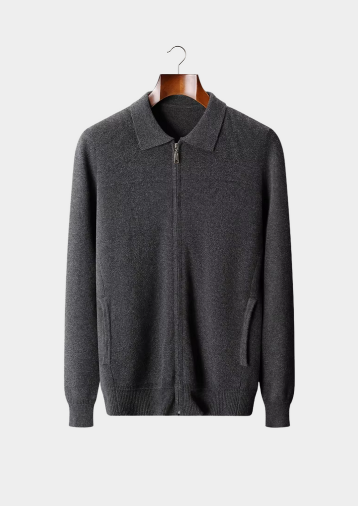 Pure Merino Ribbed Polo Cardigan dark gray image 1 #color_dark-gray
