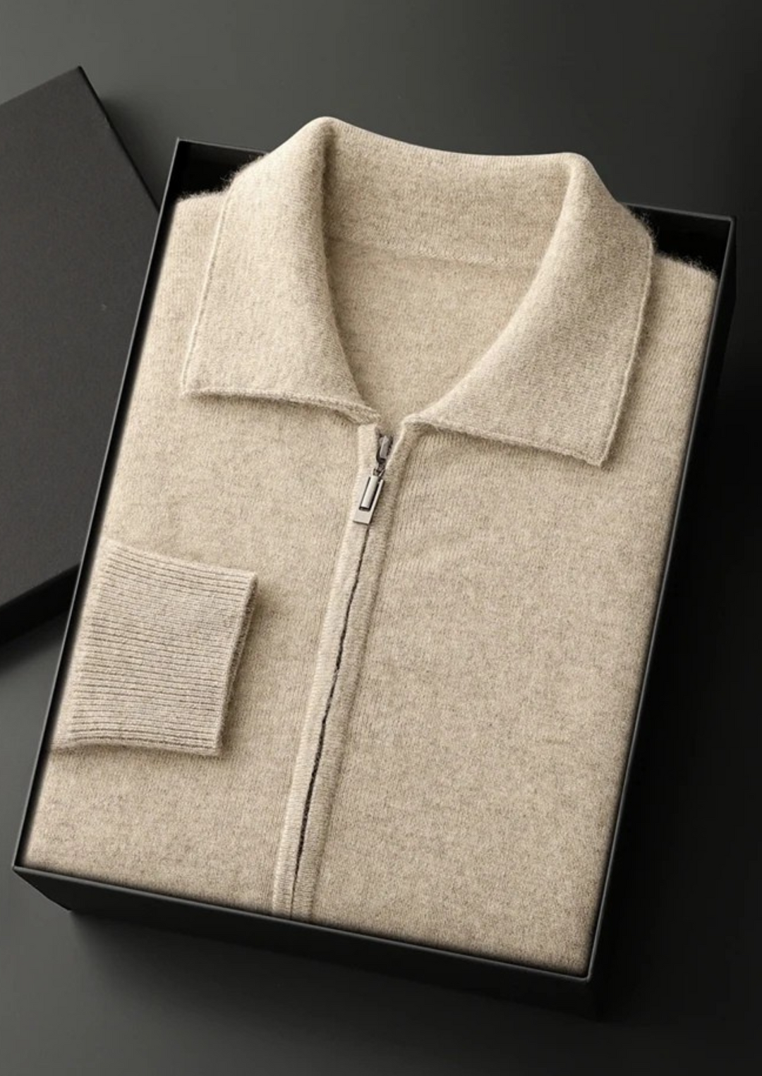 Cashmere Zip Polo Cardigan sand image 1 #color_sand
