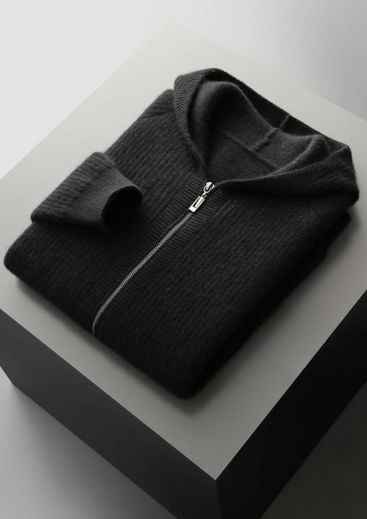 Pure Merino Ribbed Zip Hoodie black image 1 #color_black
