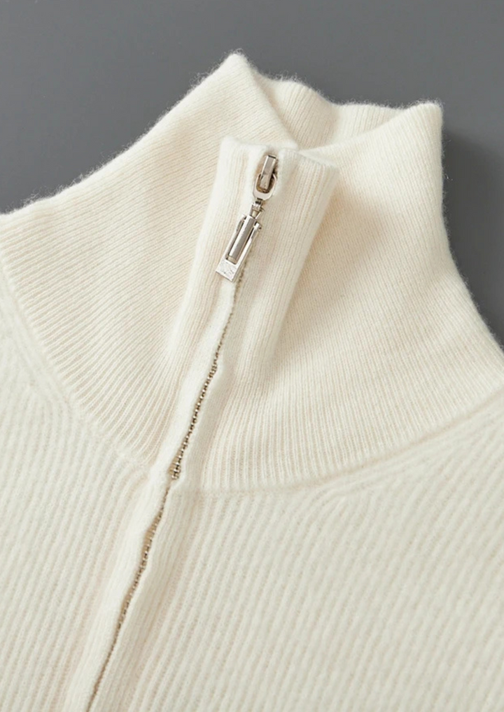 Pure Merino Ribbed Zip Cardigan ivory image 4 #color_ivory