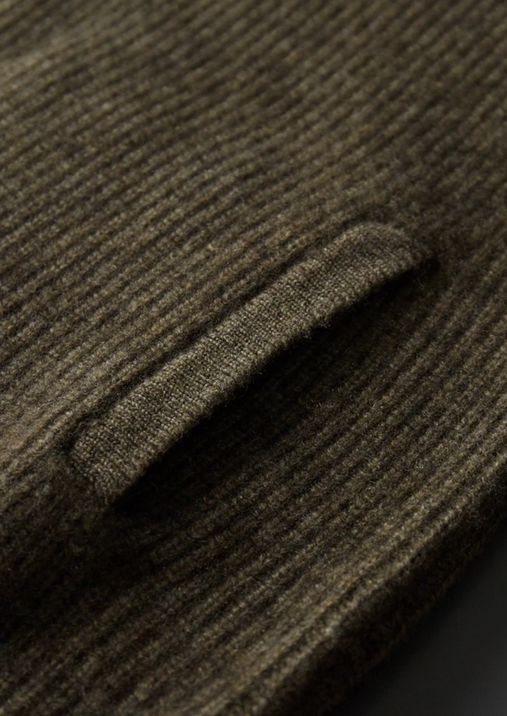 Cashmere Ribbed High Collar Cardigan olive image 5 #color_olive