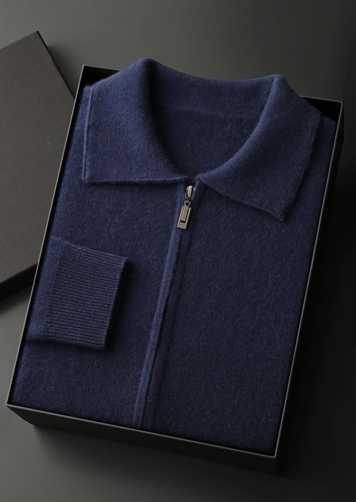 Cashmere Zip Polo Cardigan navy blue image 1 #color_navy-blue