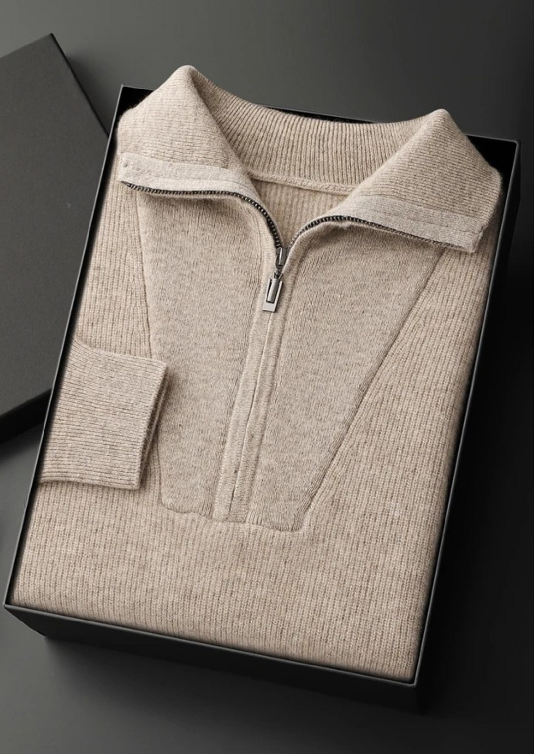 Cashmere Ribbed Half-Zip Sweater beige image 3 #color_beige
