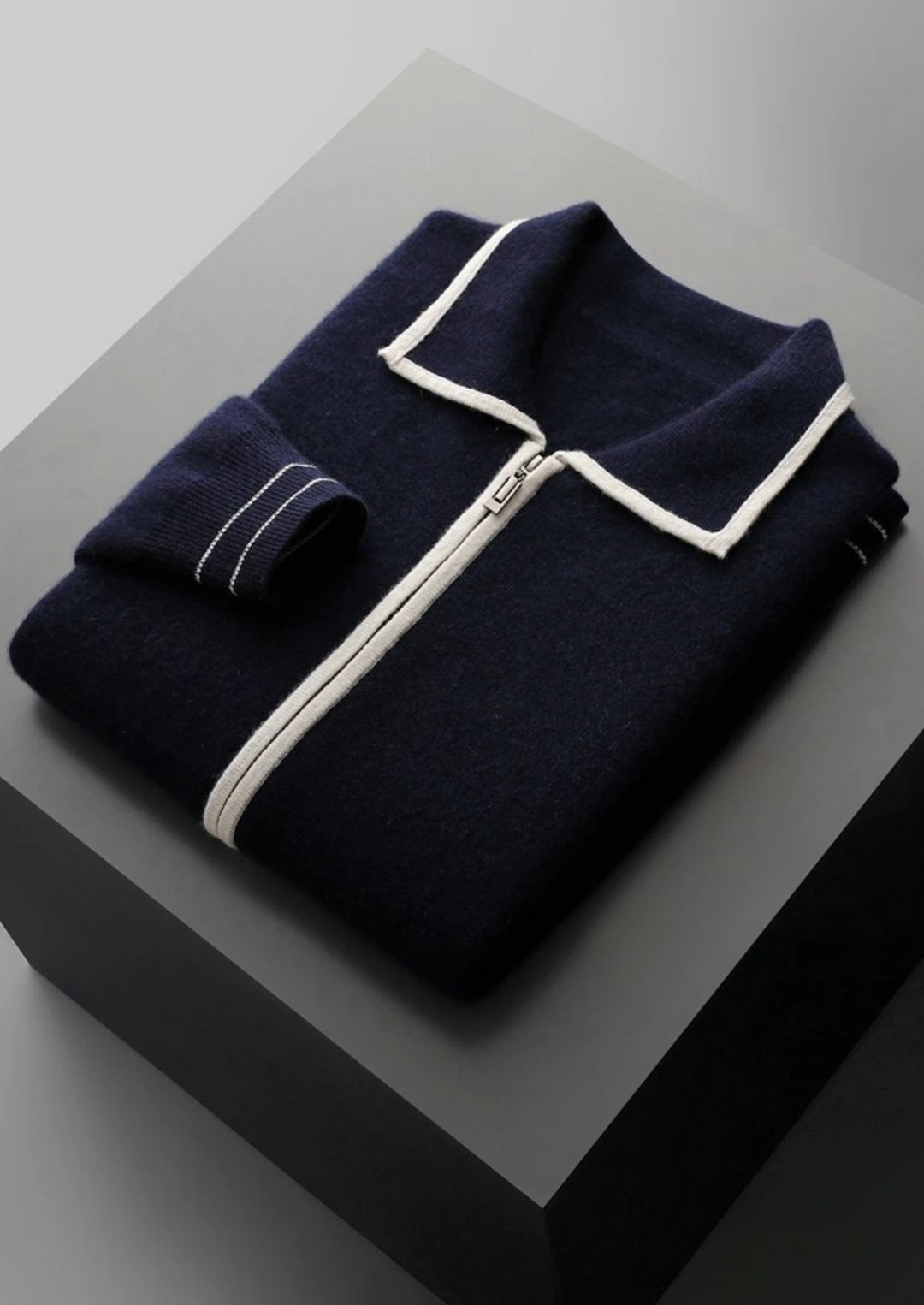 Pure Merino Two-Tone Polo Cardigan navy blue image 3 #color_navy-blue