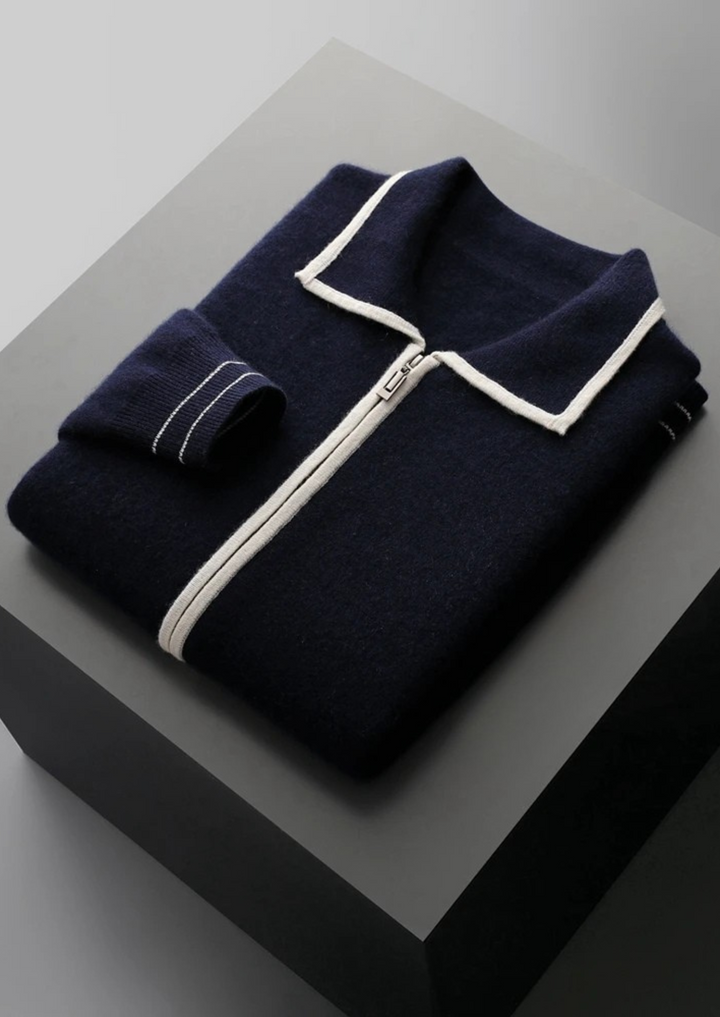 Pure Merino Two-Tone Polo Cardigan navy blue image 3 #color_navy-blue