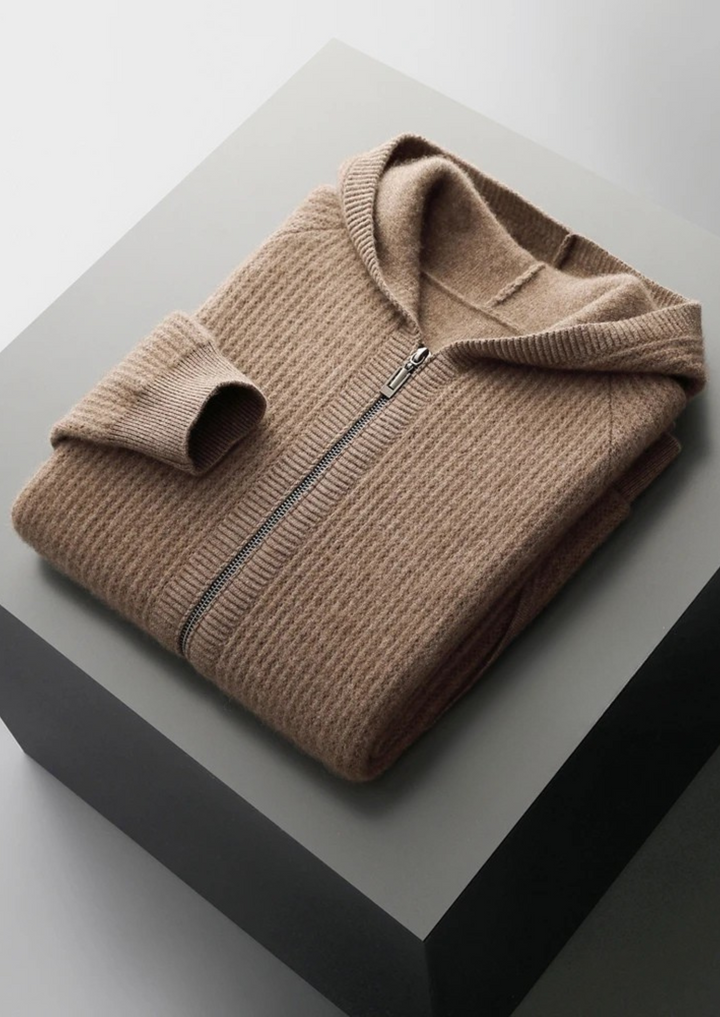 Pure Merino Ribbed Zip Hoodie coffee image 1 #color_coffee