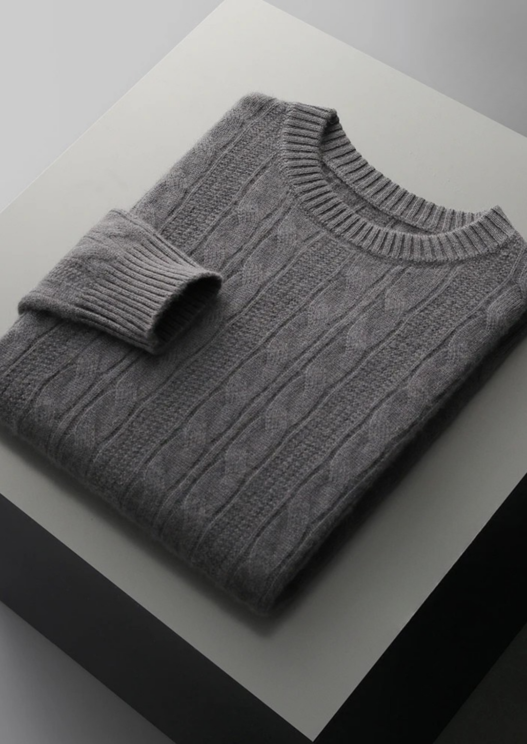 Pure Merino Cable Crewneck dark gray image 1 #color_dark-gray