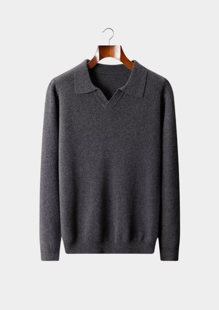 Pure Merino Ribbed Buttonless Polo dark gray image 1 #color_dark-gray