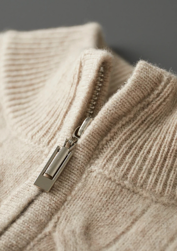 Pure Merino Cable Half-Zip sand image 2 #color_sand