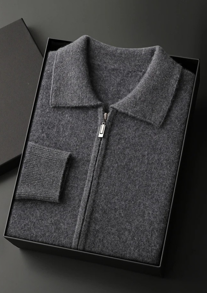 Cashmere Zip Polo Cardigan dark gray image 3 #color_dark-gray