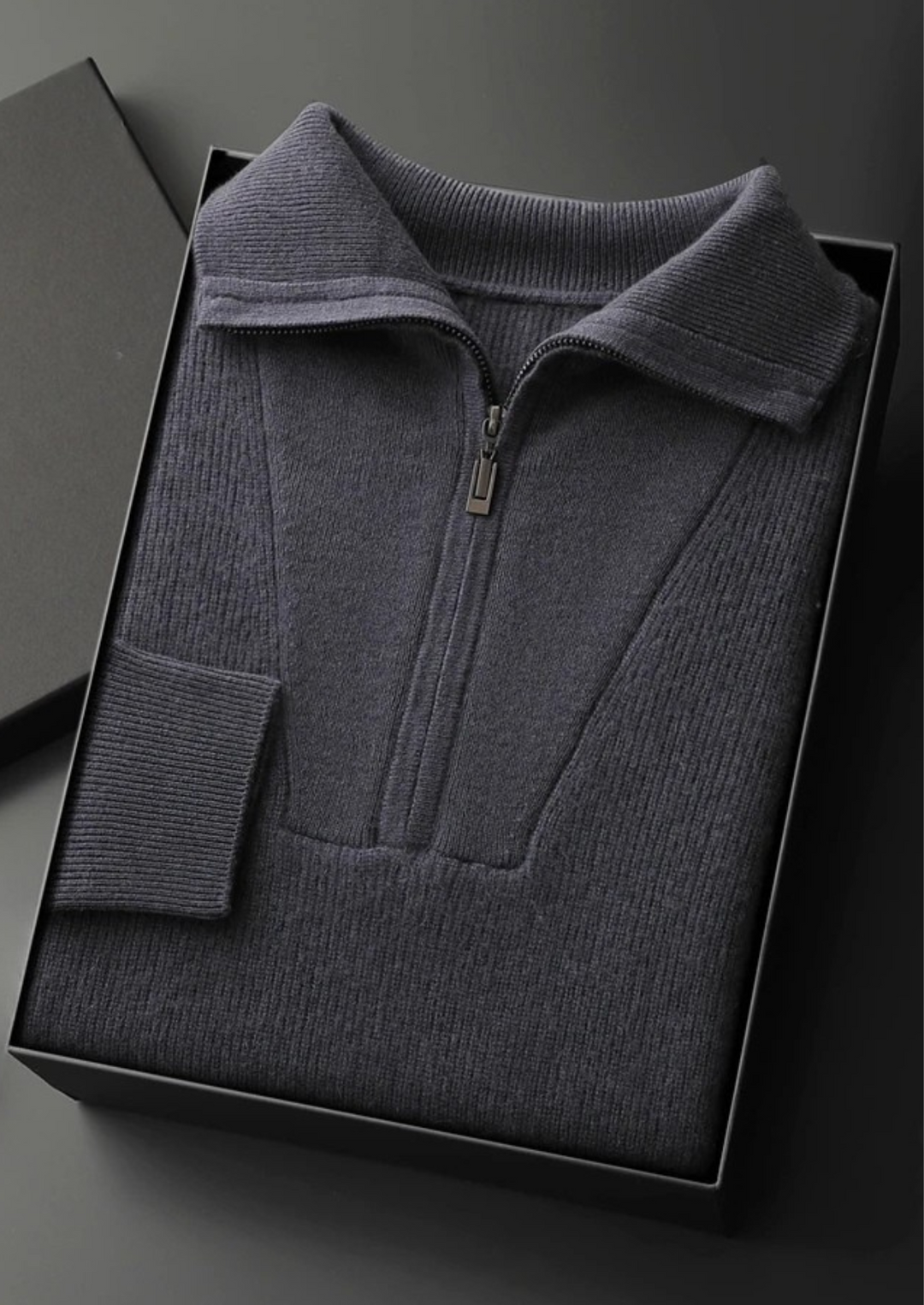 Cashmere Ribbed Half-Zip Sweater dark gray image 1 #color_dark-gray