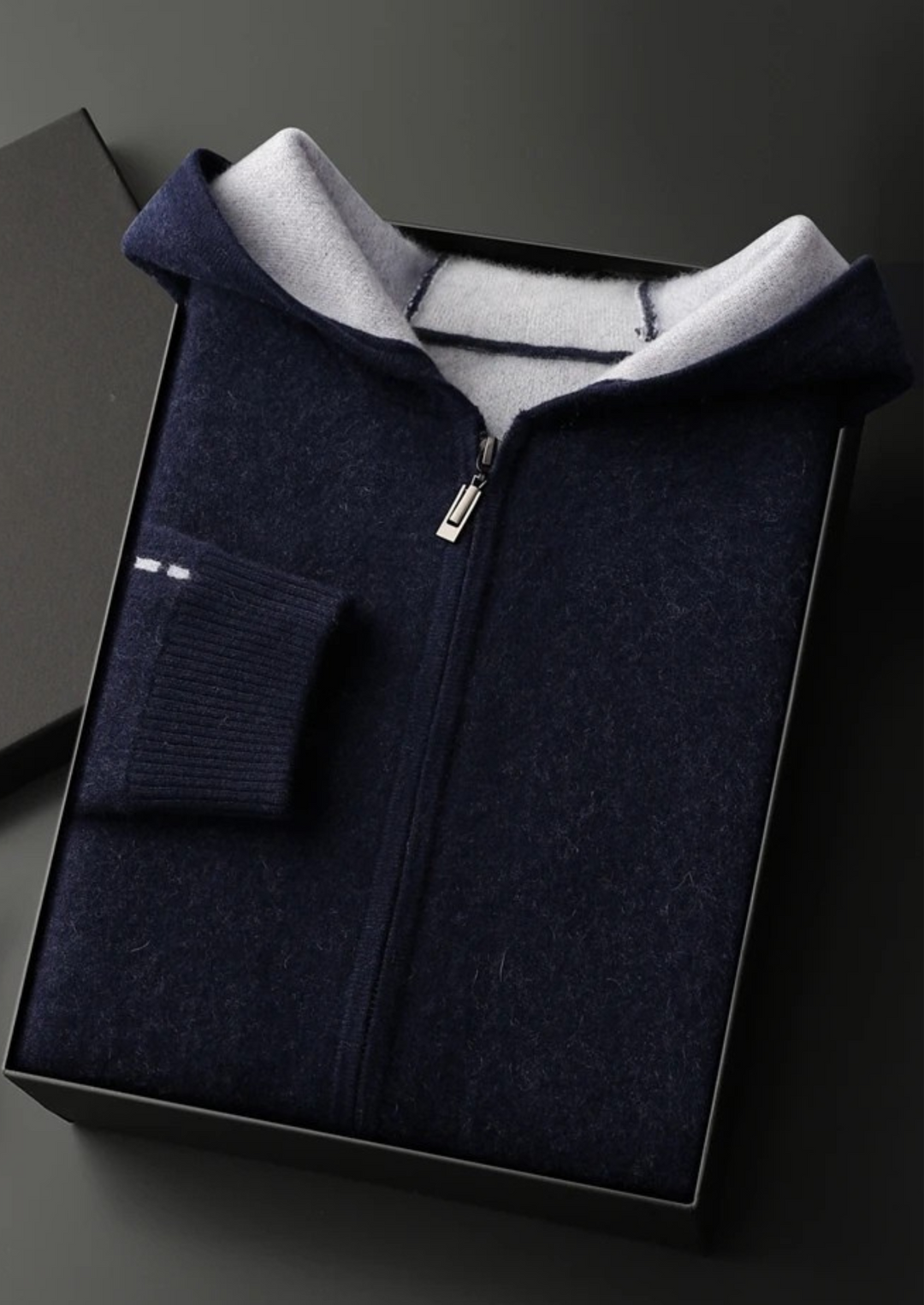 Cashmere Two-Tone Zip Hoodie navy blue image 1 #color_navy-blue