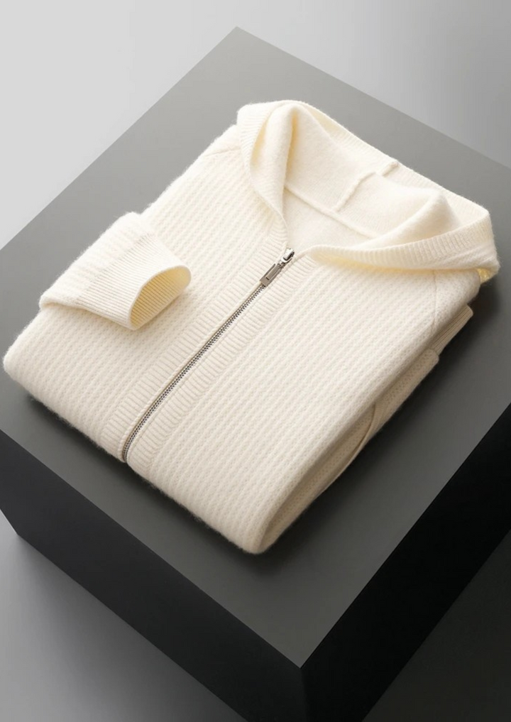 Pure Merino Ribbed Zip Hoodie cream white image 1 #color_cream-white