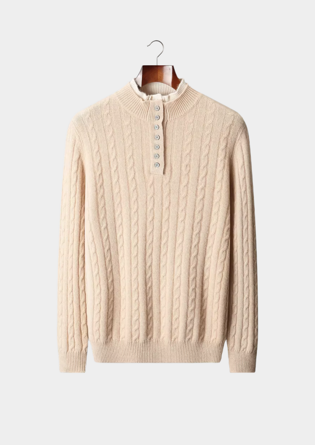 Pure Merino Cable Knit Button Sweater ivory image 1 #color_ivory