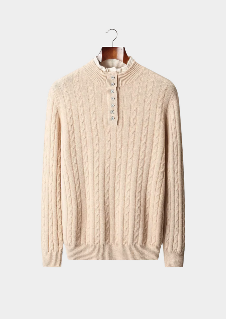 Pure Merino Cable Knit Button Sweater ivory image 1 #color_ivory