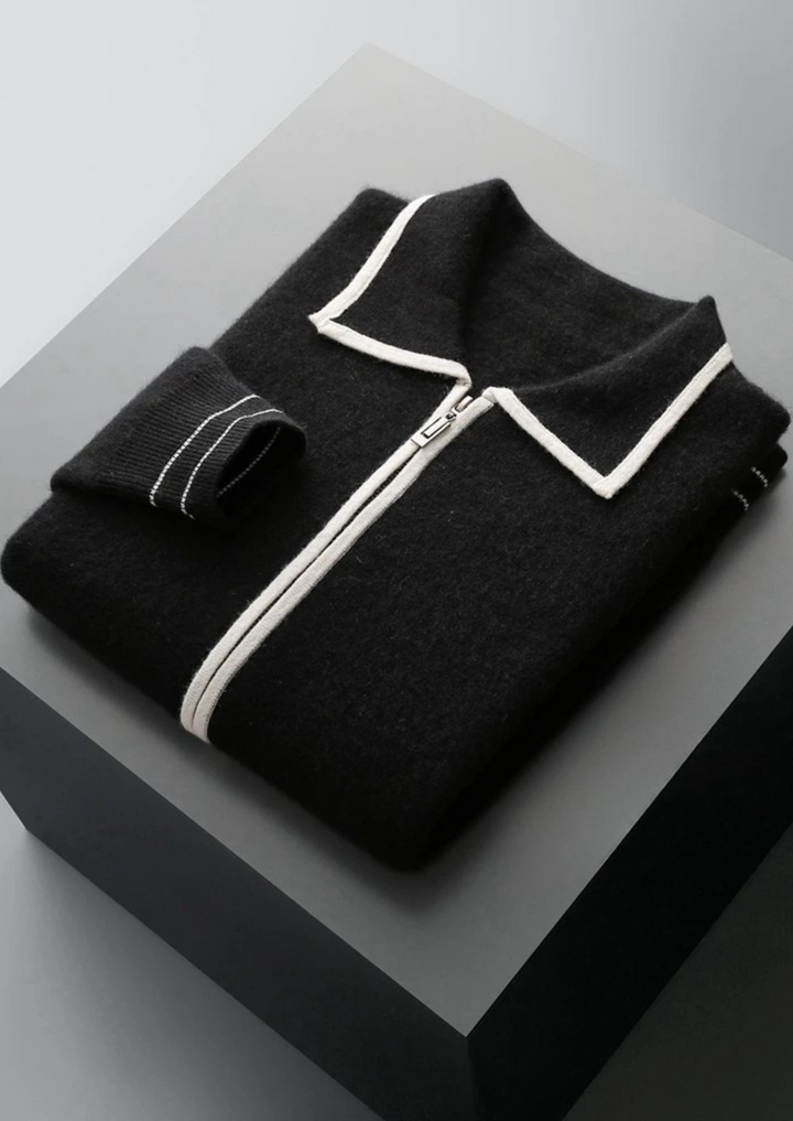 Pure Merino Two-Tone Polo Cardigan black image 1 #color_black