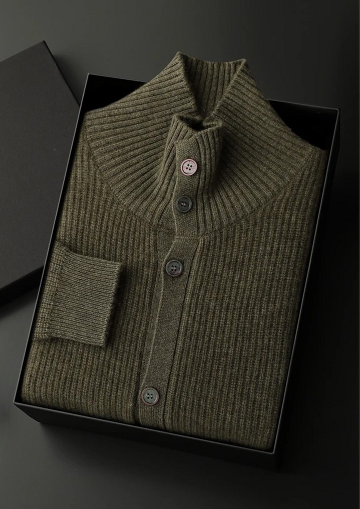 Cashmere Ribbed High Collar Cardigan olive image 3 #color_olive
