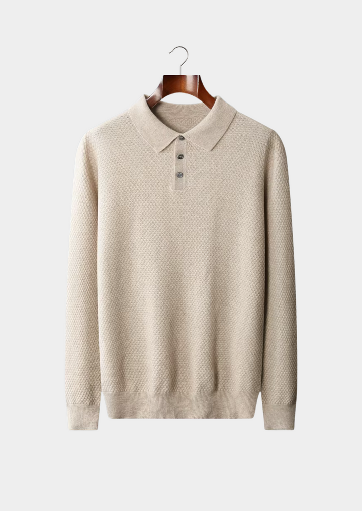 Cashmere Textured Sweater Polo sand image 1 #color_sand