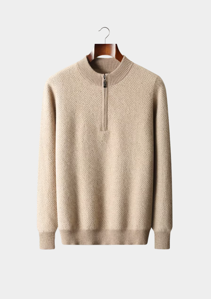 Cashmere Patterned Half-Zip Sweater sand image 1 #color_sand