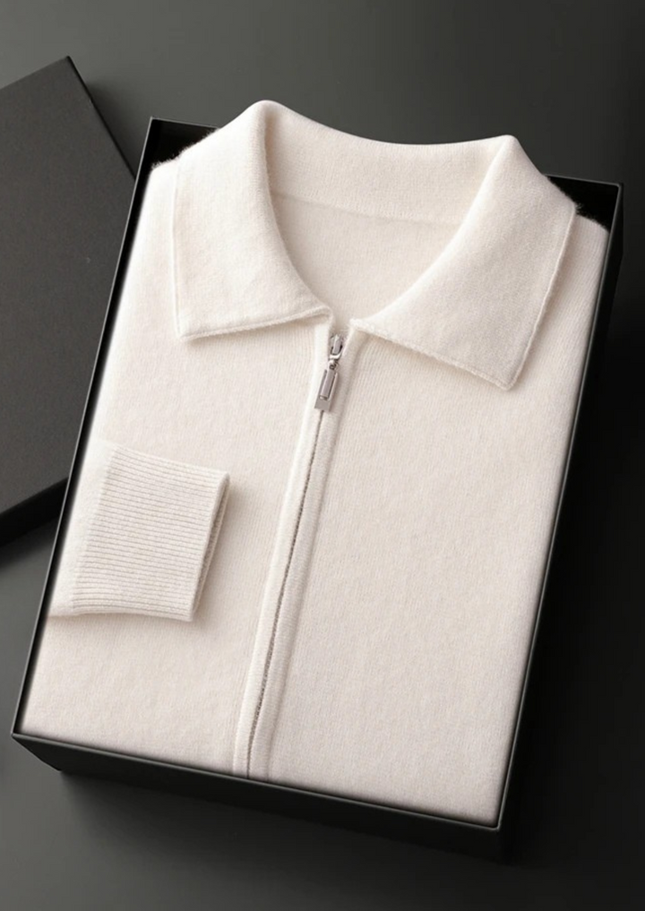 Cashmere Zip Polo Cardigan cream white image 1 #color_cream-white