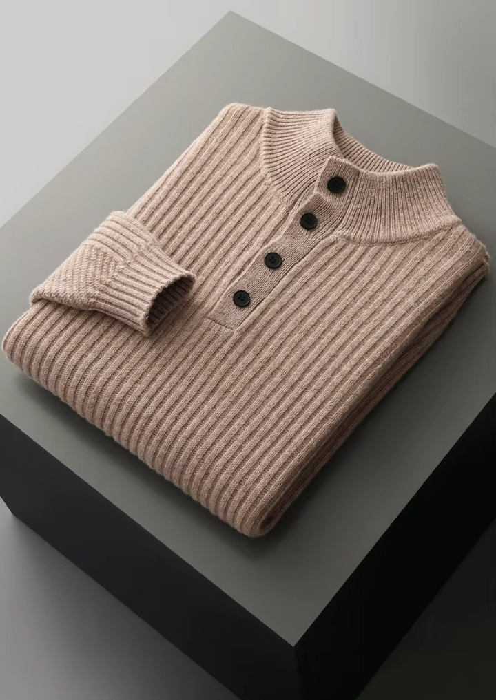 Pure Merino Ribbed Henley Sweater beige image 3 #color_beige