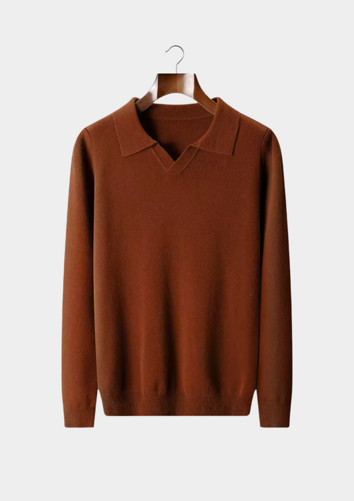 Pure Merino Ribbed Buttonless Polo dark caramel image 1 #color_dark-caramel