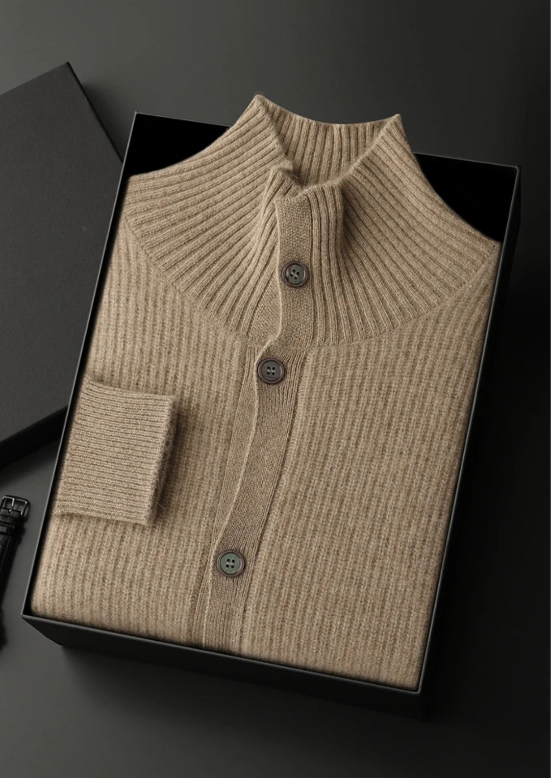 Cashmere Ribbed High Collar Cardigan beige image 1 #color_beige